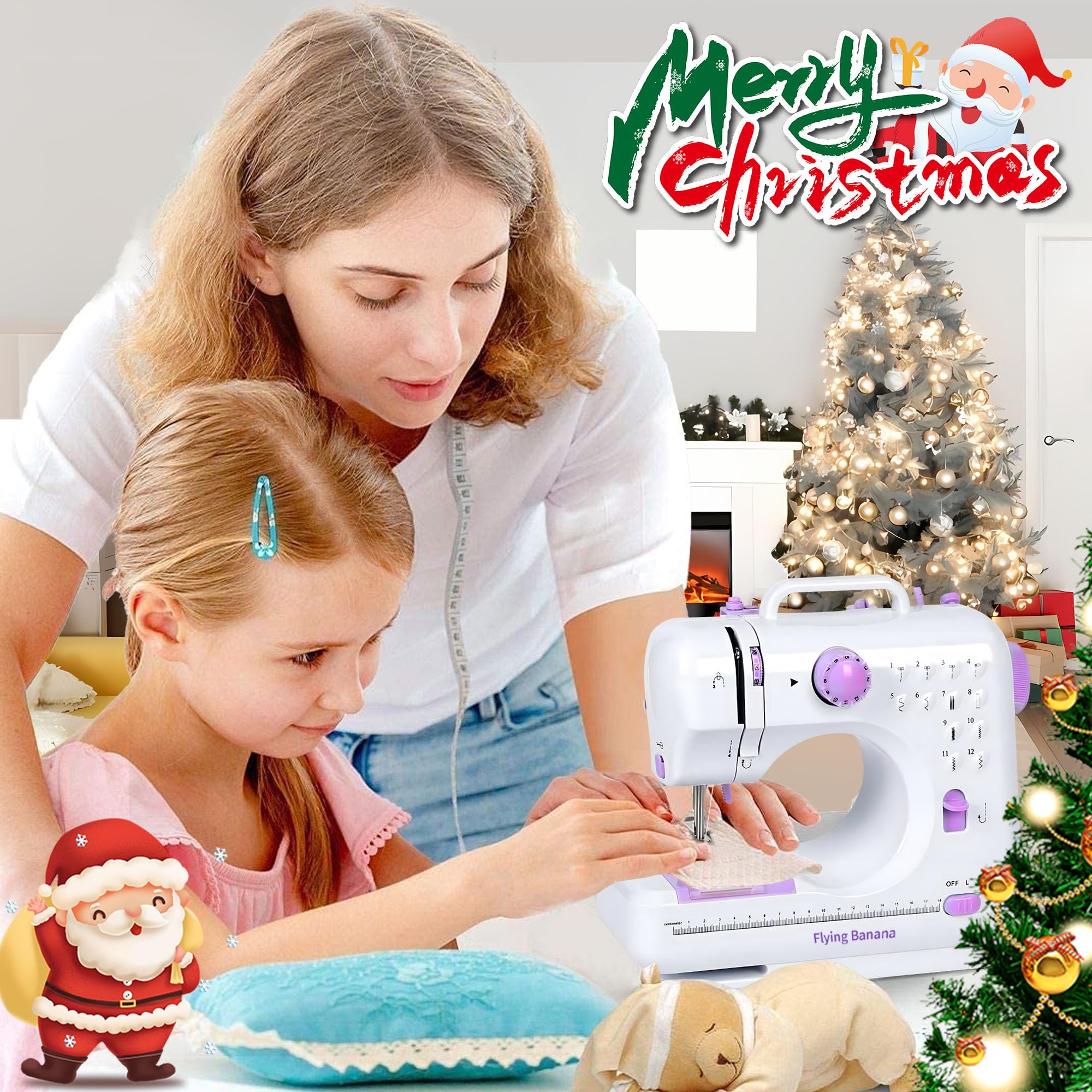 Máquina de coser para principiantes con 12 puntadas integradas, mini máquina de coser con pedal de pie, velocidades alta-bajas, portátil y entusiastas de la costura (505