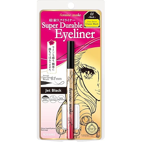 HEROINE MAKE by KISSME Waterproof Eyeliner for Intense Color & Ultra-Fine 0.1mm Tip, Liquid Eyeliner Pen with Organic Beauty Serum, Cat Eye Liner for Long Lasting Dramatic Lines, Jet Black 1 EA, PRIME