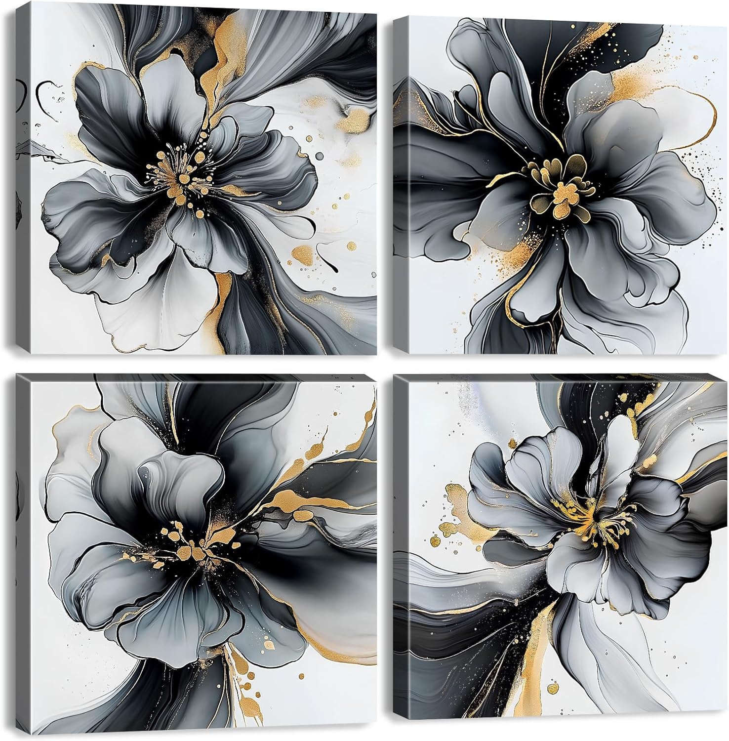 Abstract Paris Wall Art City Pictures Rainy Street Landscape Paintings Canvas Prints Yellow and Grey Wall Decor Eiffel Tower Cityscape Posters Artwork for Bedroom Living Room Home Decoration 12x12" 4P