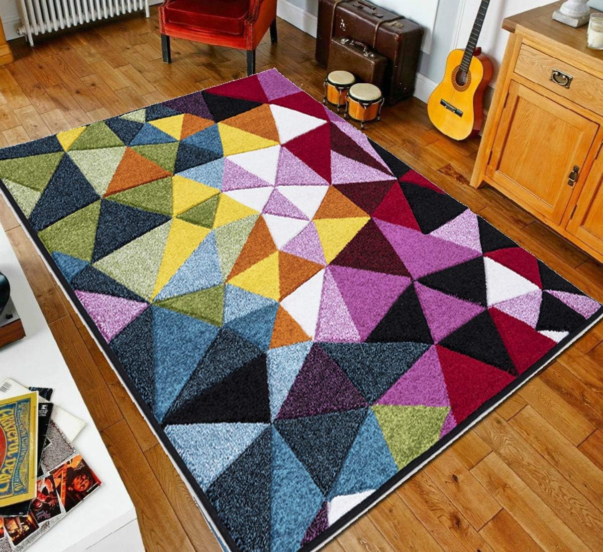 swift New Bright Multicolour Rug, Heat-Set Thick Polypropylene Multi Design Carpet, Comfy Geometric Pattern Mat for Floor, Bedroom, Living Room, Indoor Area, Multi GO Ply, 120 x 170 cm