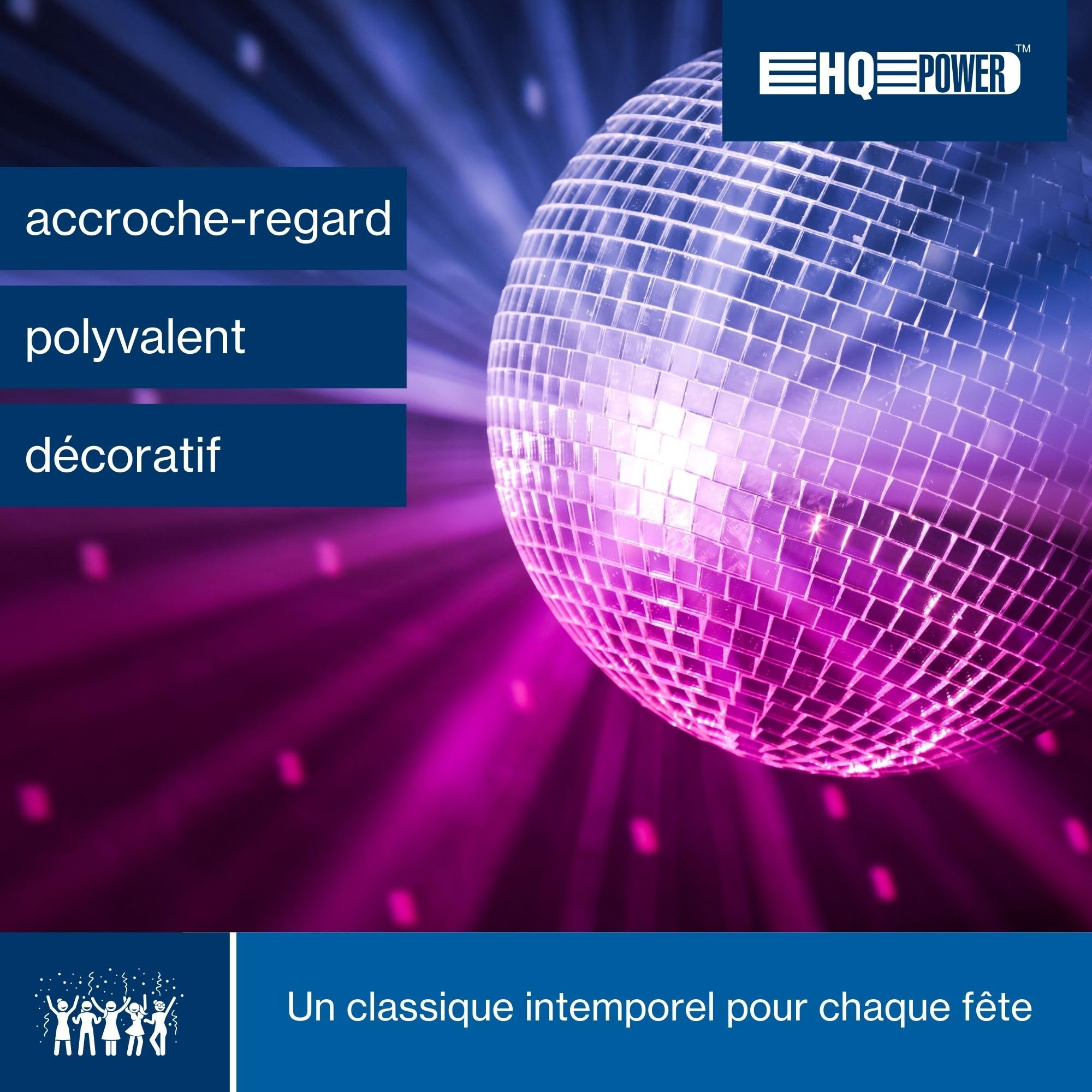 HQ-Power Boule à facettes disco Ø 30 cm, effets lumineux spectaculaires pour les fêtes, système de suspension sûr et verre à facettes, accessoire de piste de danse pour disco et plus