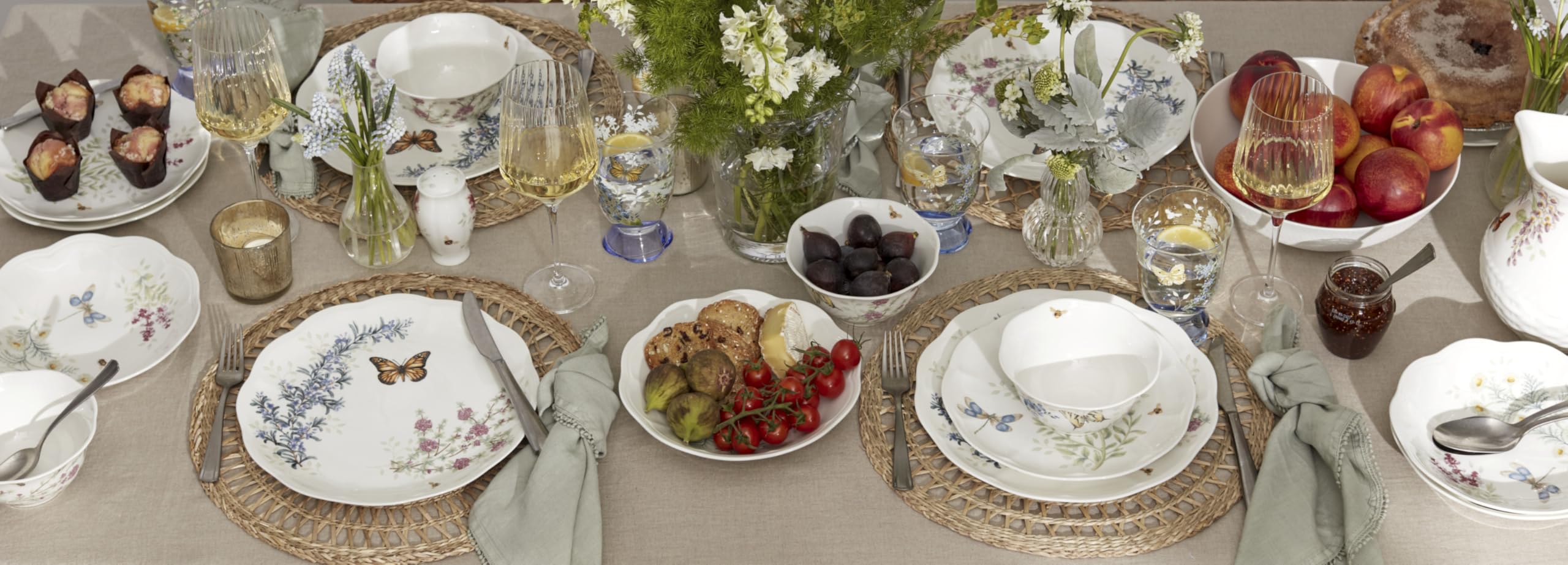 Lenox 897792 Tafelservice Butterfly Meadow Herbs 12-teilig | Keramik, spülmaschinenfest, mikrowellengeeignet | Teller und Schüssel-Sets für Küche und Esszimmer, Geschirrset, Geschirr