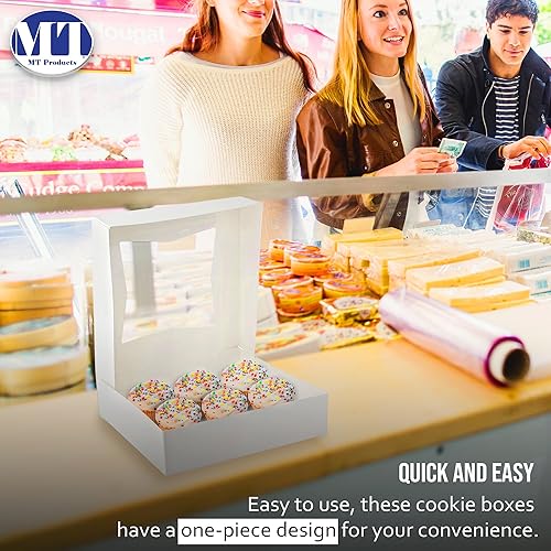 Miniatura 5 de MT Products - Caja blanca de cartón para panadería auto armable de 8 pulgadas de largo, x 8 pulgadas de ancho x 2 12 pulgadas de alto con ventana,