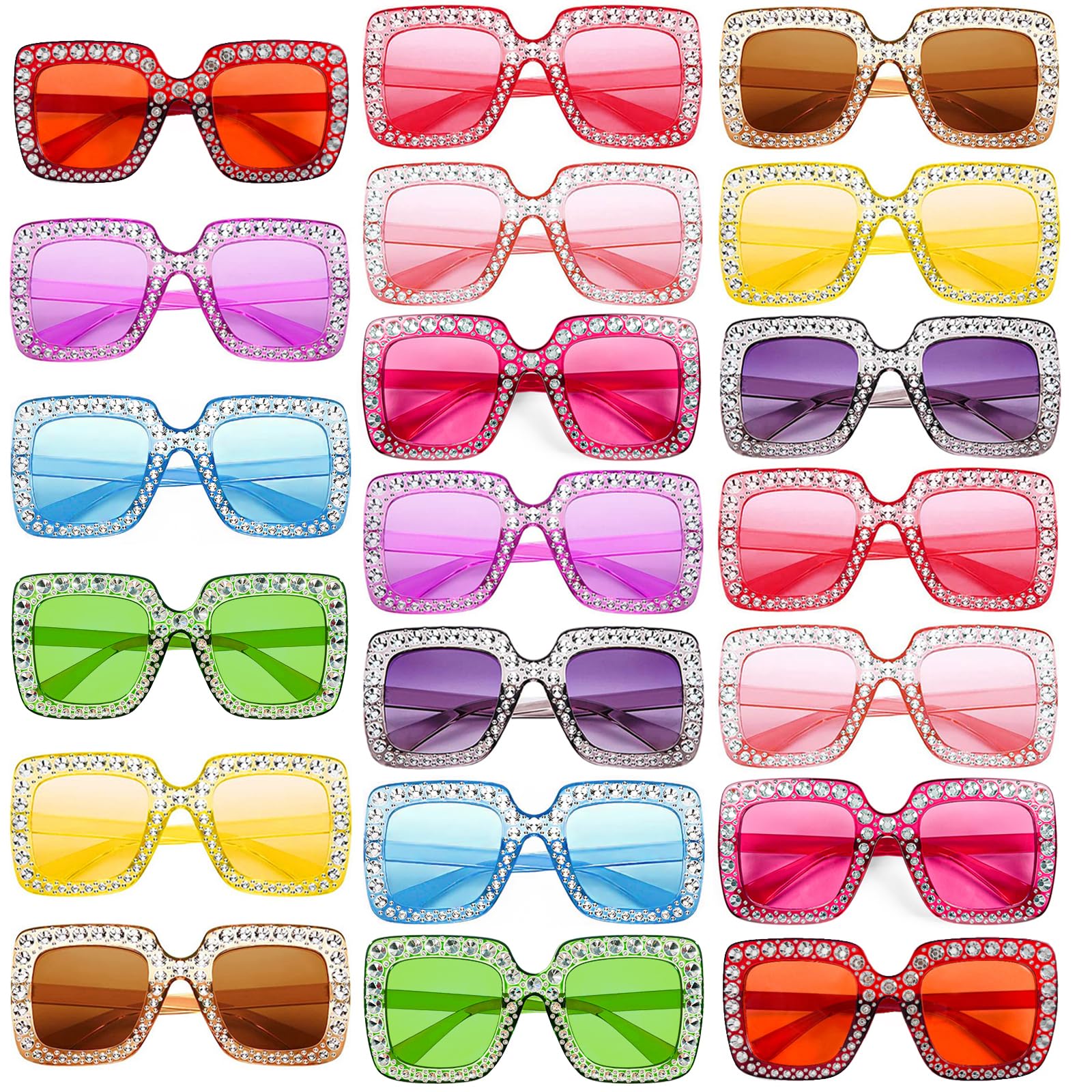 Matcheck 10/20 Pack Women Sparkling Crystal Sunglasses Oversized Square Glitter Disco Glasses Funky 70s Accessories