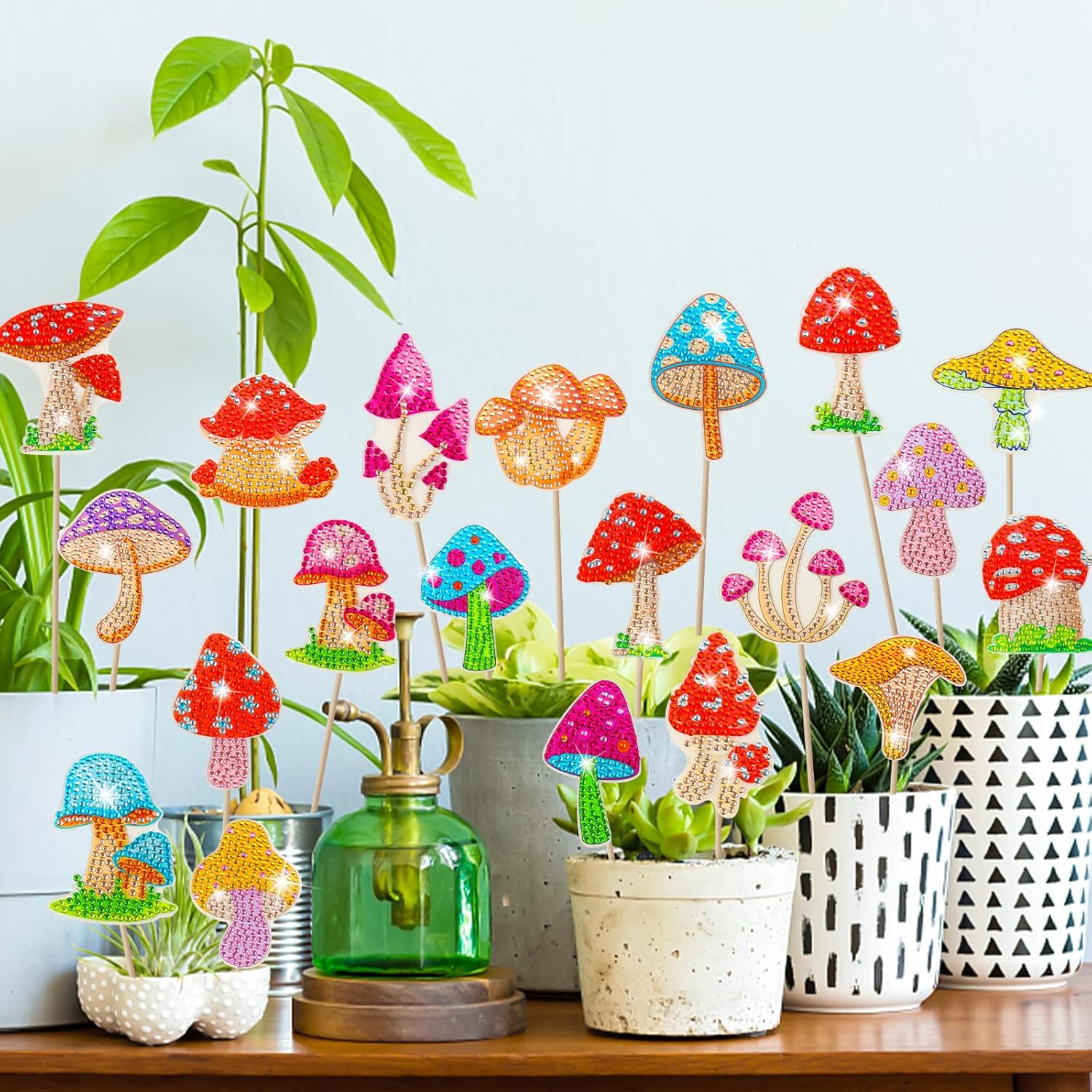 NODMIPNS 20 Pcs Mushroom Diamond Art,Mushroom Diamond Art Painting Kits for Garden Decor,Mushroom Diamond Art Stakes for Adults,Mushroom for Crafts