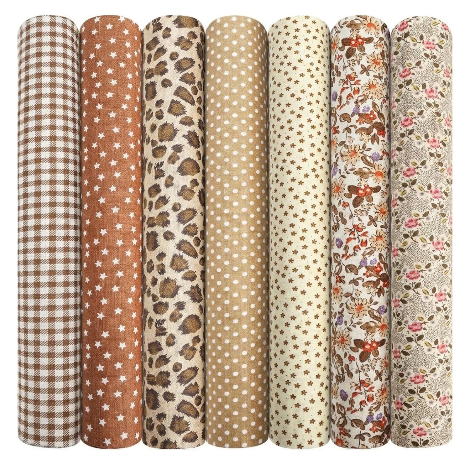 Vextpiratory Brown 7Pcs Fat Quarters Fabric Bundles 25Cm X 25Cm Cotton Quilting Fabric With Binding Edge For Patchwork Sewing Diy Craft And Home Decoration (Brown)