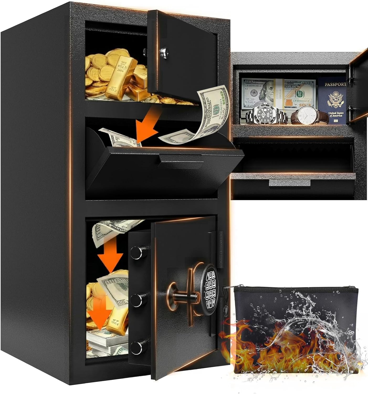 KAER 4.0 Cuft Large Drop Safe Box, Anti-theft Money Safe with Quick Place Drop Slot, Digital Keypad, Spare Key & Heavy-duty Cash Depository, Ideal for Commercial Business, Bars, Retail, Office & Home