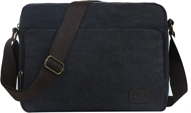 Eshow Men Messenger Bag Canvas Shoulder Laptop Bag for Men 14 inch Tablet Messenger Briefcase Work MacBook Pro Crossbody Bag Satchel for Casual Business School Travelling