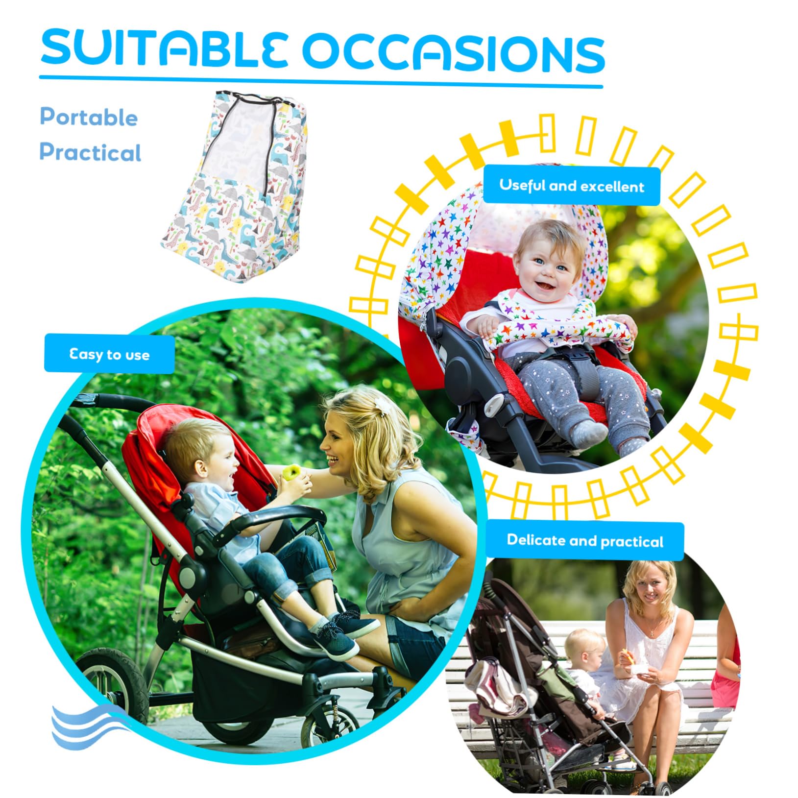 TOYANDONA 3pièces Housse De Siège Auto pour avec Motif Dinosaure Couverture Complète pour Poussette Et Siège Auto Confortable Et Respirante Idéale pour Extérieur Et