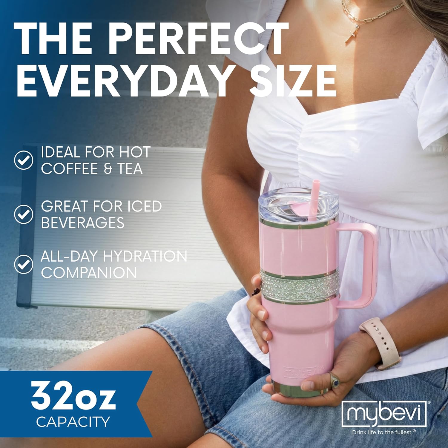 Hollywood Hydration Mug 32 Oz | Premium Stainless Steel Travel Mug - Hot and Cold, 3-Layer Insulation, Sturdy Handle - Durable & Stylish On-the-Go Companion | Pink