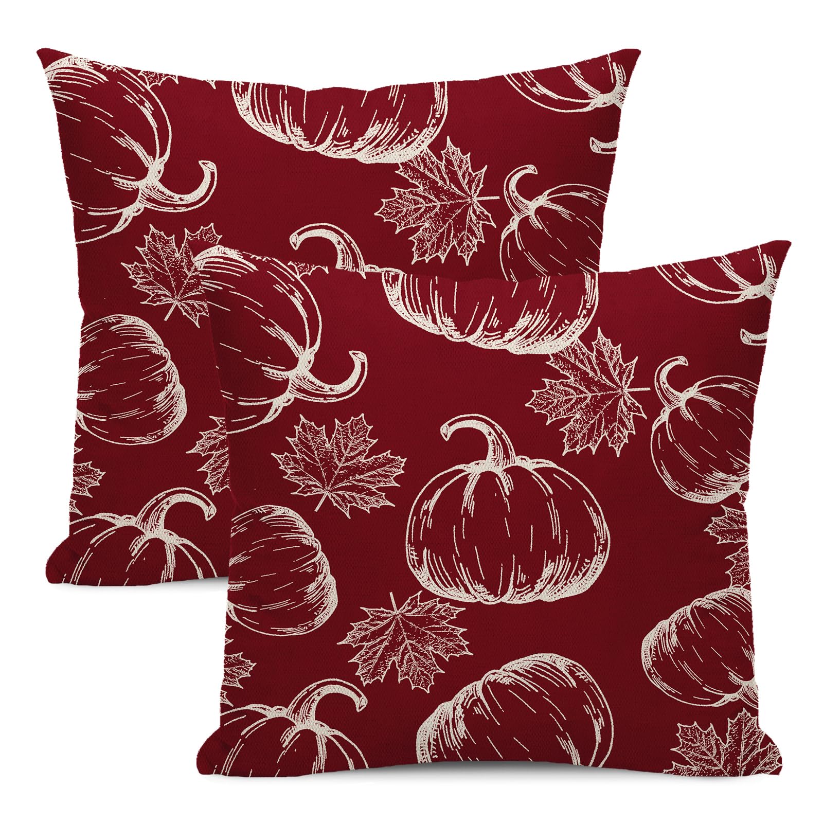 Yxuiyal Fall Decor Pillow Covers 18x18 Set of 2 Burgundy Red Pumpkin Maple Leaf Throw Pillow Covers Outdoor