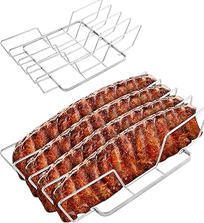 Rib Rack for Smoking – Foldable Extra Long Stainless Steel Rib Holder for 4 Ribs Upright – Fits 18" Smoker, Weber, Kamado, Traeger – BBQ Grill Accessories for Men & Meat Lovers