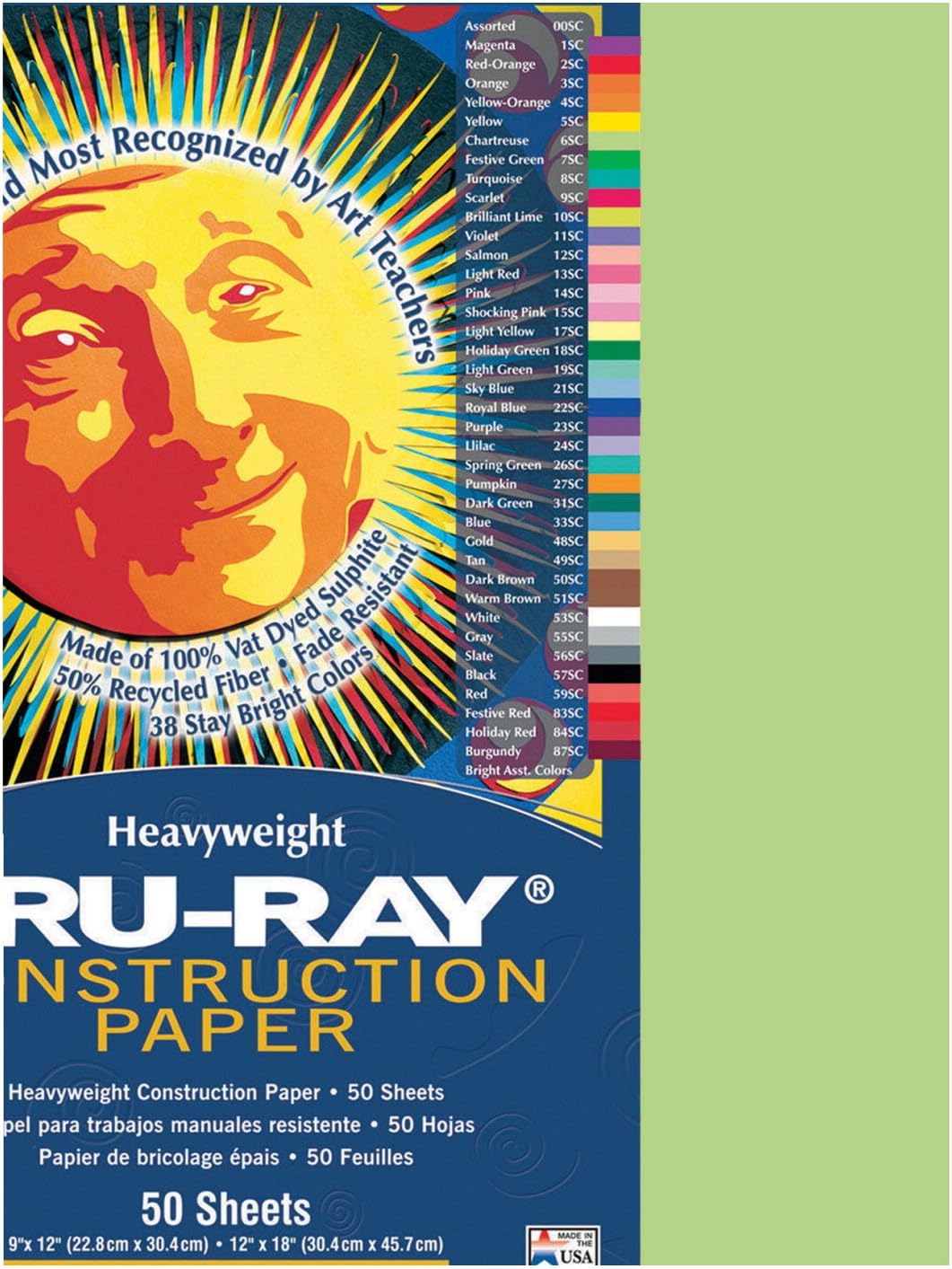 Tru-Ray Heavyweight Construction Paper, Chartreuse, 12" x 18", 50 Sheets