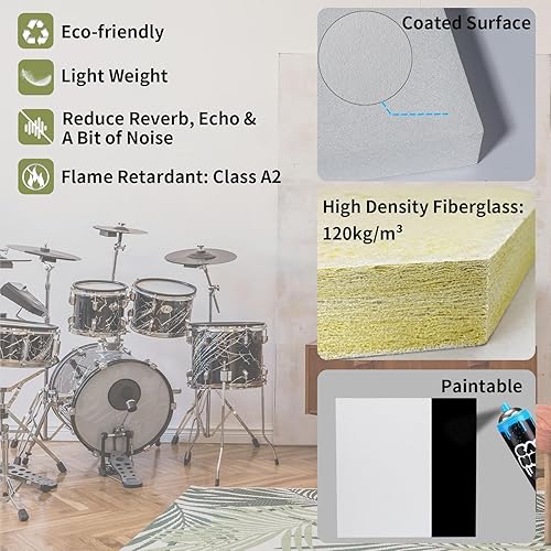 Miniatura 4 de TroyStudio Paneles acústicos de techo  12 x 12 x 1.2 pulgadas, 4 piezas de azulejos de techo colgantes de fibra de vidrio revestidas, tablero grueso