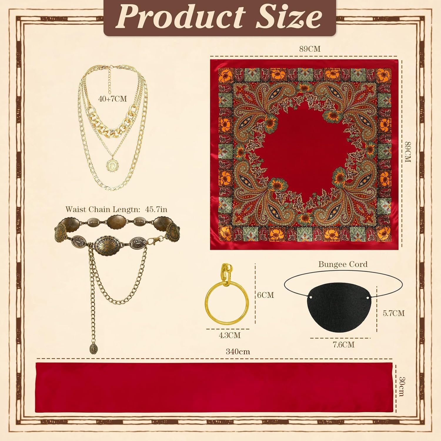 Pirate Accessories for Women Captain Pirate Costume Women with Head Scarf Sash Chain Belt Necklace Eye Patch Party Outfit - Image 5