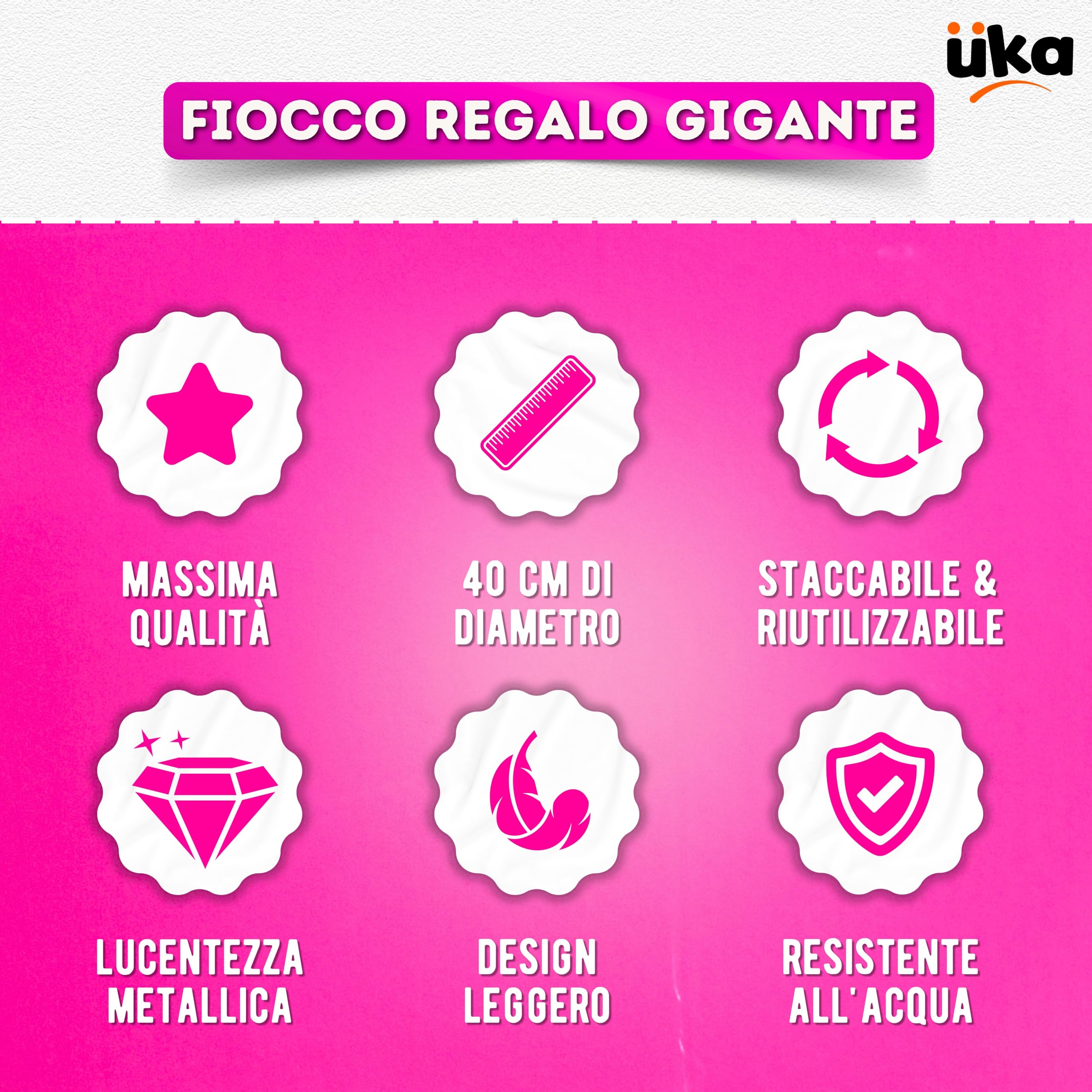 Fiocco Regalo XXL 40 cm Rosa Metallizzato Gigante per Auto Bicilette Elettrodomestici Design Automontante Riutilizzabile