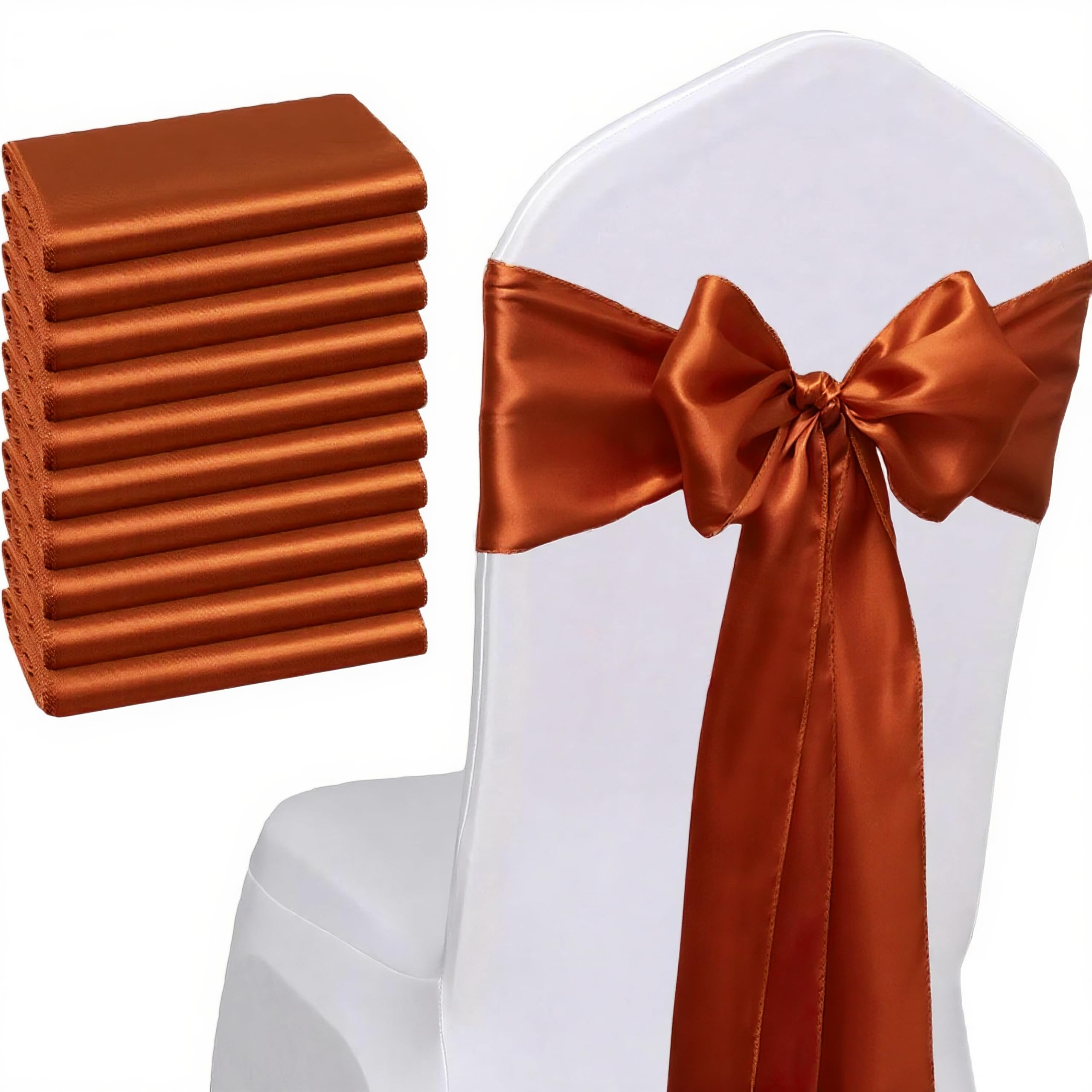 WENSINL Pack of 50 Wedding Satin Chair Sashes Terracotta Bows 7x108inch Ribbon Fabric Bands for Banquet Party Hotel Restaurant Ceremony Event Chairs Knots Ties Decorations - Terracotta, 50PCS