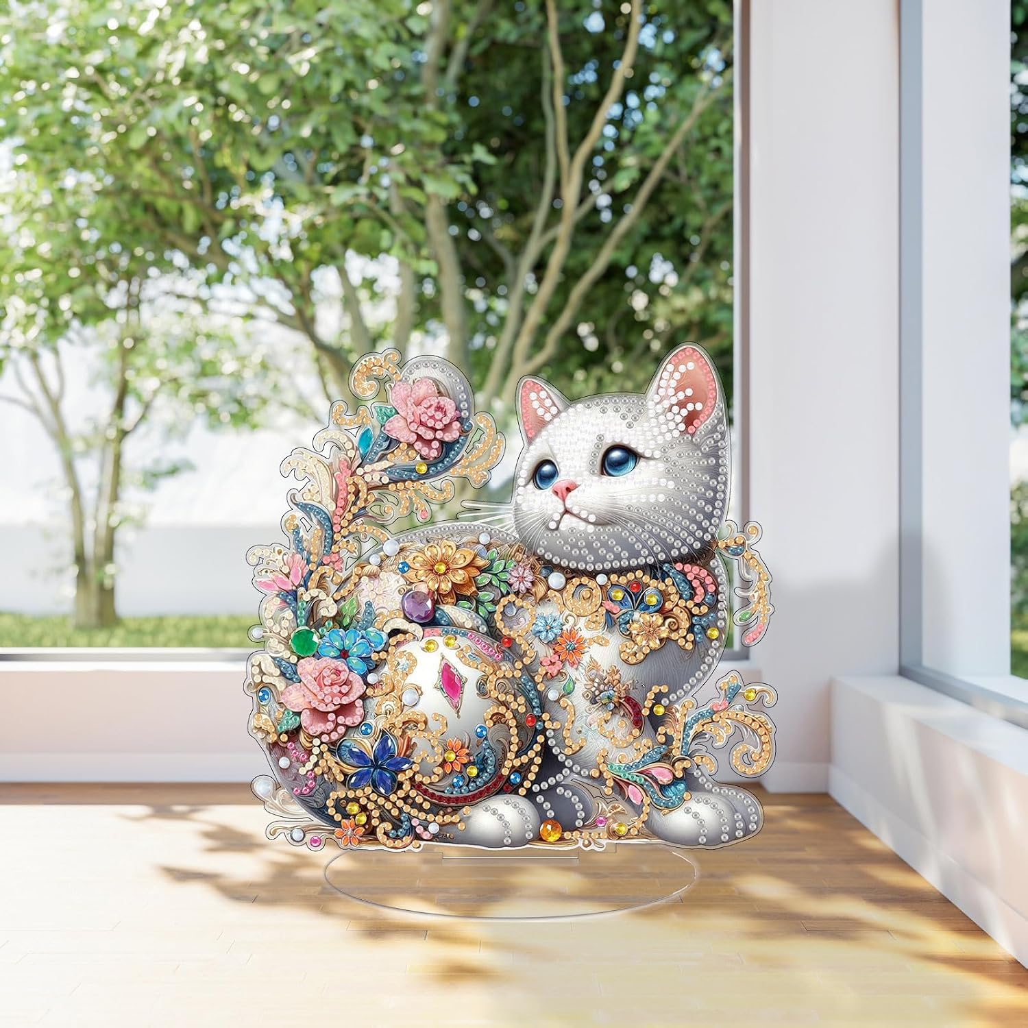 BAYUNOE 2Pcs DIY Diamond Art Painting Desktop Ornament Handmade Single Sided Diamond Special Shaped Crystal Diamond Art Decorated Tabletop Ornaments for Home Decor-Cat02