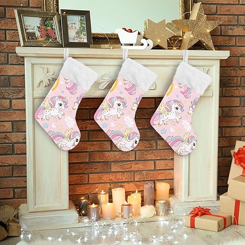 Miniatura 6 de Kigai 1 calcetín de Navidad lindos unicornios grandes y cálidos de 18 x 12 pulgadas, decoración de medias de Navidad colgantes para la familia,