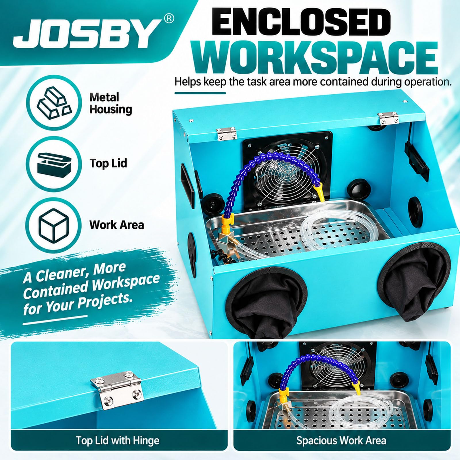 JOSBY Caja De Pulido A Prueba De Polvo, Estación De Trabajo Cerrada, con Ventilador Incorporado De 40 W, Sistema De Circulación De Agua Y Orificio De Salida De Cables, para Tallado, Small Box