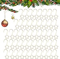 50 Pack Gold Star Ornament Hooks 2 Inch - Waterproof Metal Hangers for Christmas Tree, Stockings & Holiday Decor