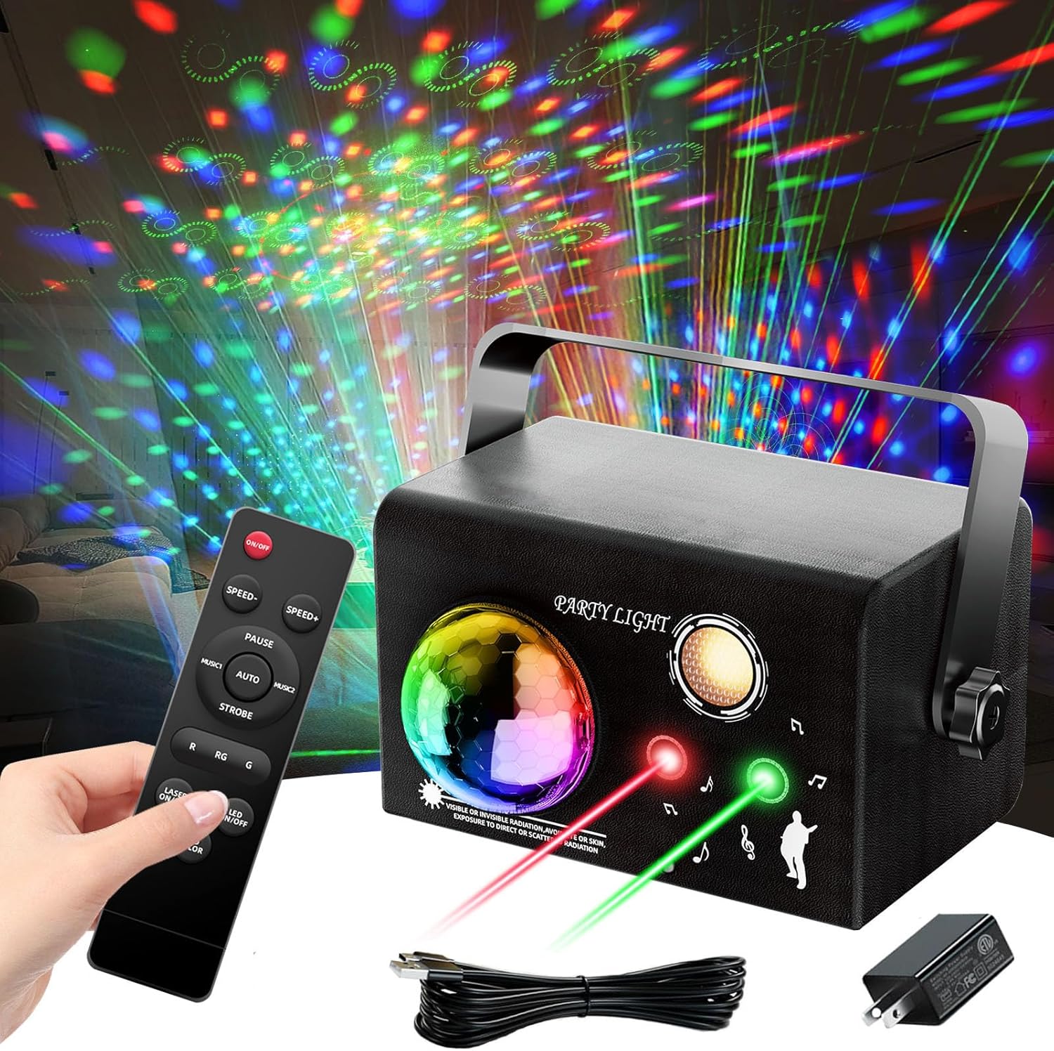 Square Party Lights DJ Disco Ball Light,4 Modes Sound Activated DJ Disco Light with Remote,USB Powered Dance Stage Lights for Parties,Birthday,Dance,Bar,Weddings, Wedding Show Club