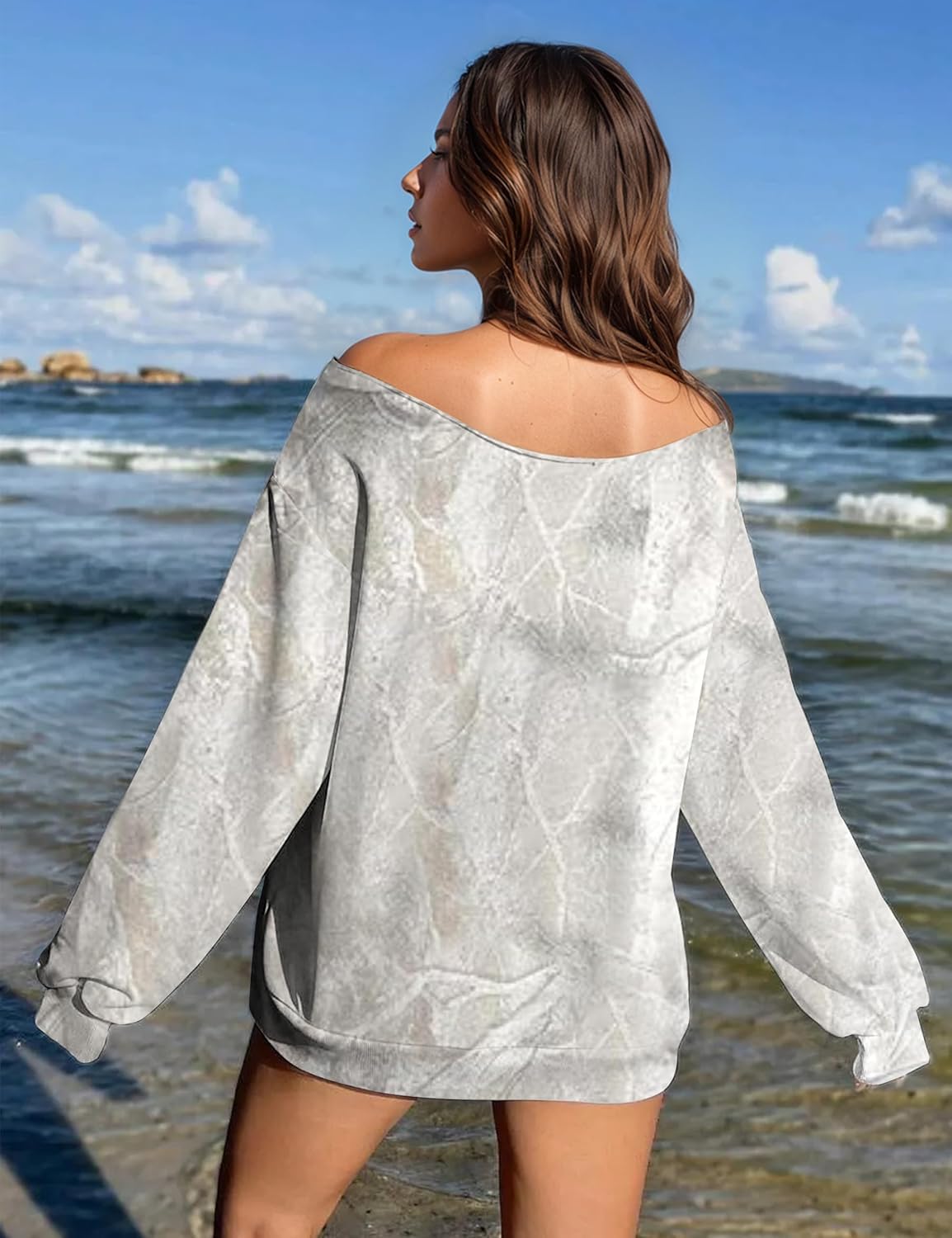 Ythomm Womens Camo Oversized Sweatshirts Off Shoulder Fleece Tops Long Sleeve Maple Leaf Print Fall Pullover Sweaters 2025 - Image 3