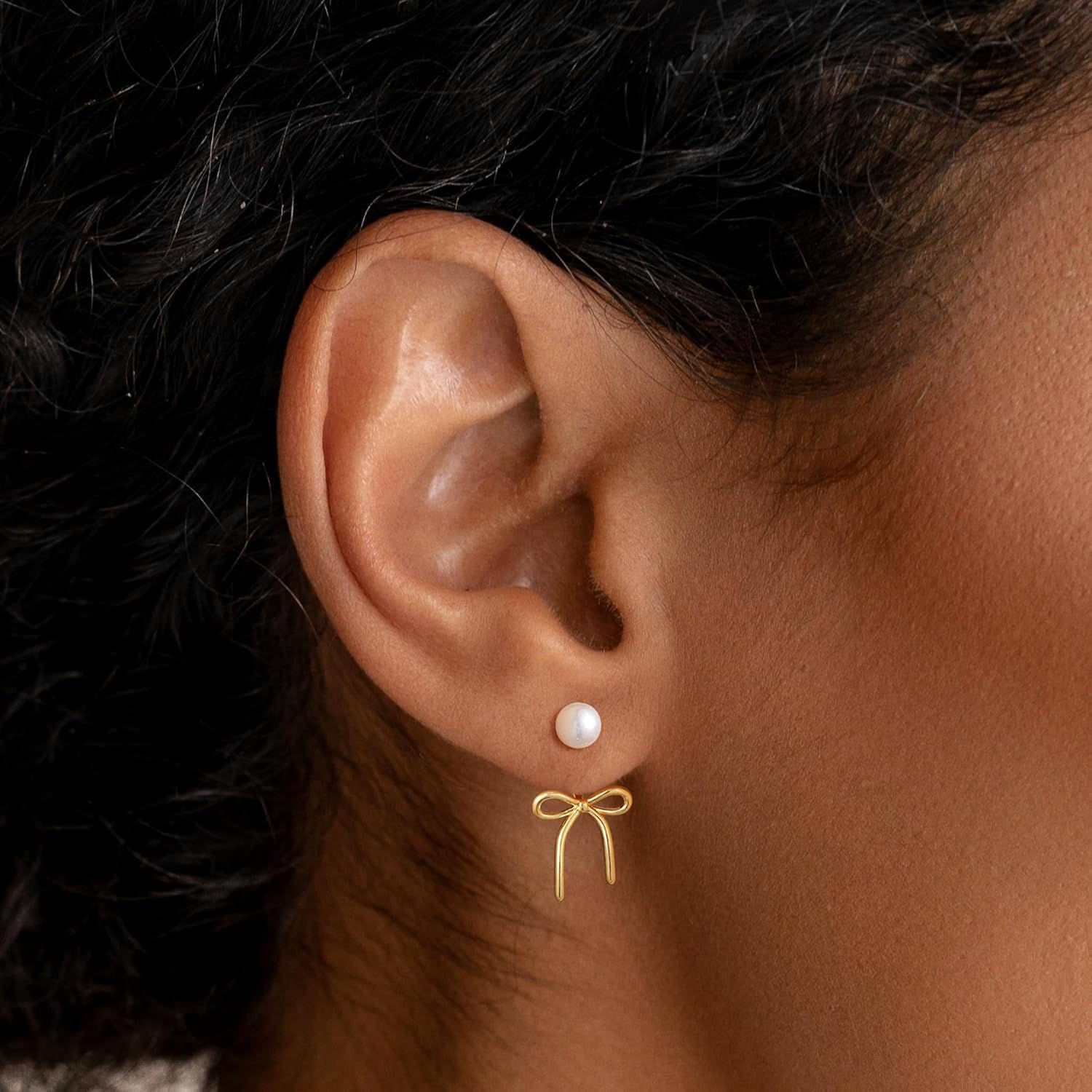 Gold/Silver Bow Earrings for Women, Post Ribbon Knot Earring Bow Stud Earrings Daily Jewelry - Image 3