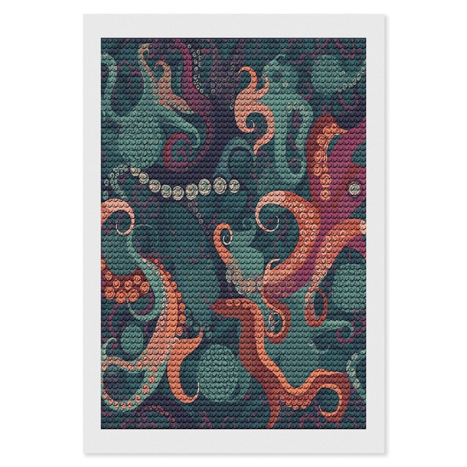 FekiLoot Abstract Octopus Diamond Art Kits for Adults Diamond Painting Kits for Beginners DIY Diamond Art Kits Round Full Drill Diamond Dot Gem Painting for Home Wall Decor Gift 8"x12"