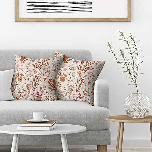 Miniatura 3 de AEIOAE Juego de 2 fundas de almohada de otoño de 16 x 16 pulgadas, fundas de almohada de flores silvestres de color naranja quemado, fundas