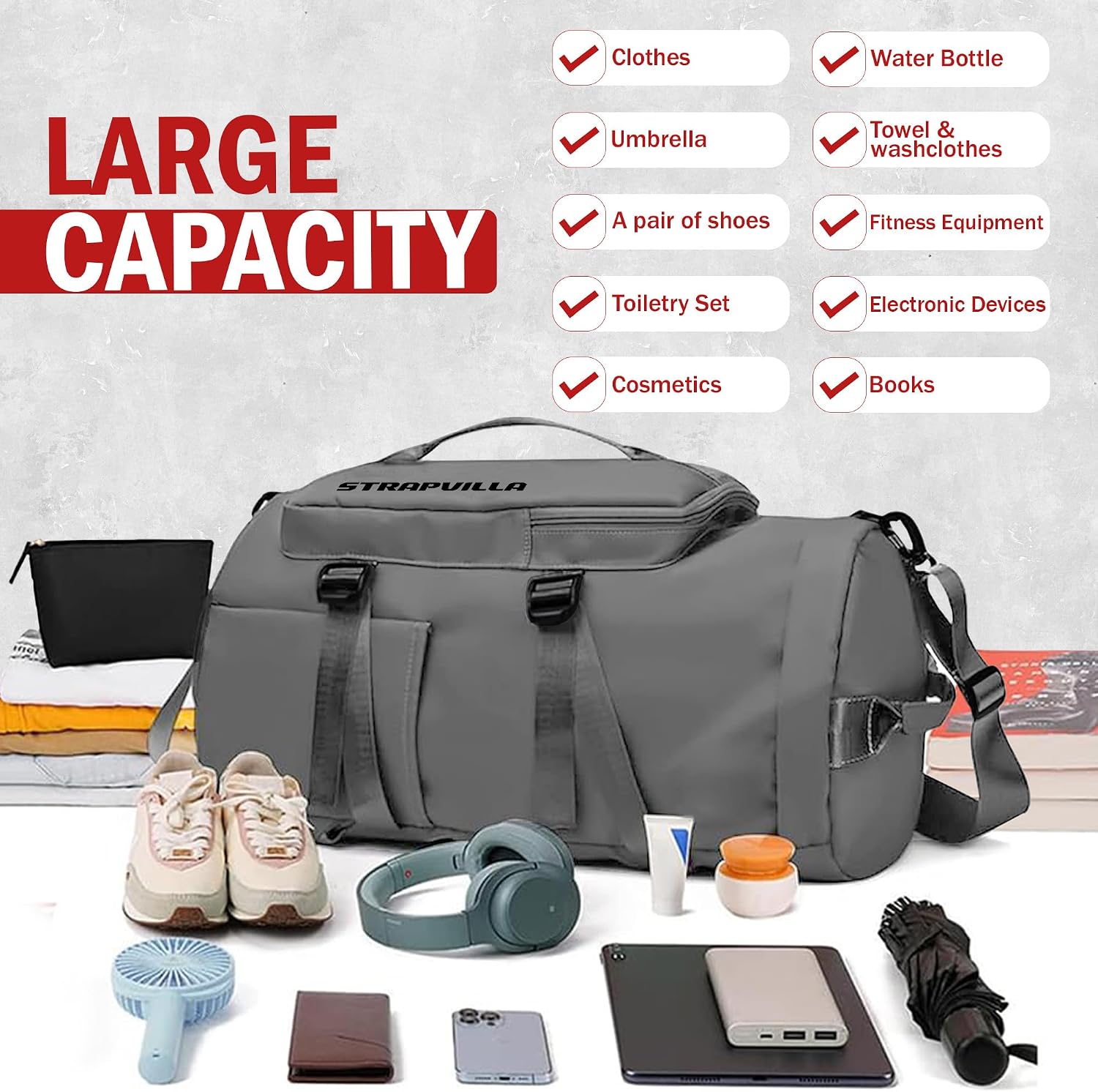 Unisex Gym Bag with Shoe Compartment Workout Duffle Bags for Gym Football Gym Duffle Sports Bag for Boys Travel Duffel Bag - Storm Grey