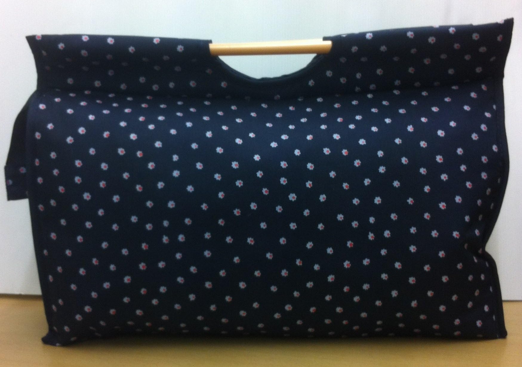 Pretty Navy Blue with White and Red Floral Pattern 43cm Approx Length, 32cm Approx Height, Large Knitting Bag