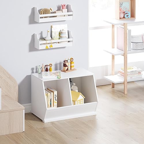 Miniatura 5 de UTEX Armario apilable de almacenamiento de juguetes, organizador de cubos de madera, estante blanco para sala de juegos, dormitorio, sala de estar,