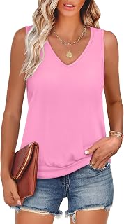 ANRABESS Women Tank Tops Sleeveless V Neck Loose Fit Cami Summer 2026 | Cute Trendy Basic Solid Tees, Beach Vacation Travel Outfits, Banded Hem, Casual Going Out Workout Layering Clothes