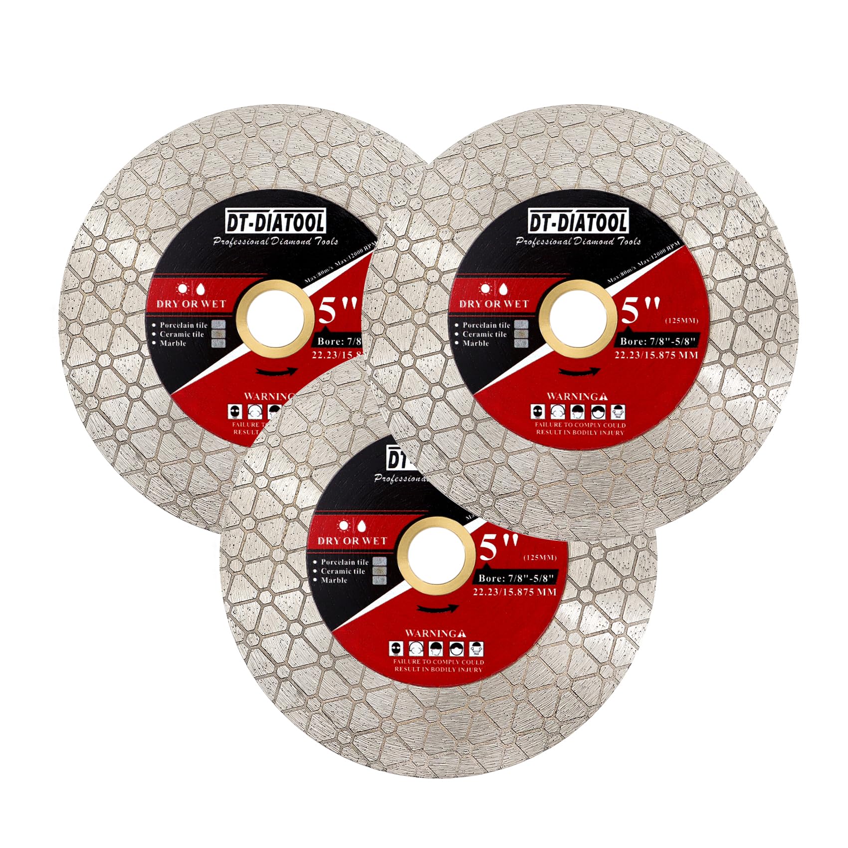 DT-DIATOOL Diamond Cutting Disc 125mm 3-Pack for Porcelain Tile Ceramic Marble Artificial Stoneware Edge Grinding Cutting Disc — image 1