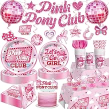 187Pcs Pink Pony Club Decorations Tableware Set, Serves 25