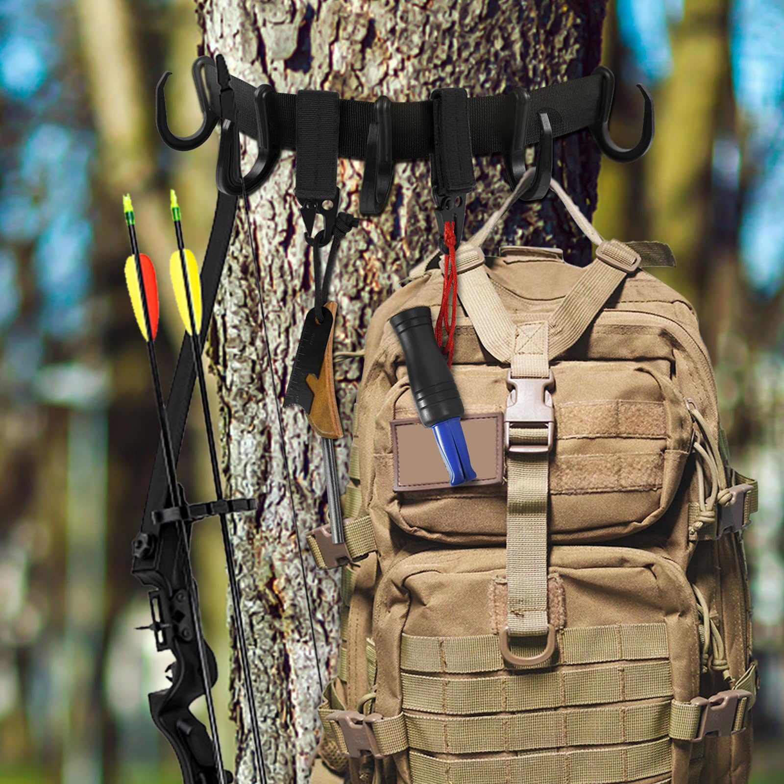Treestand - Perchas para correa de engranaje, soporte para árbol de múltiples ganchos, accesorio para correas de árbol con gancho