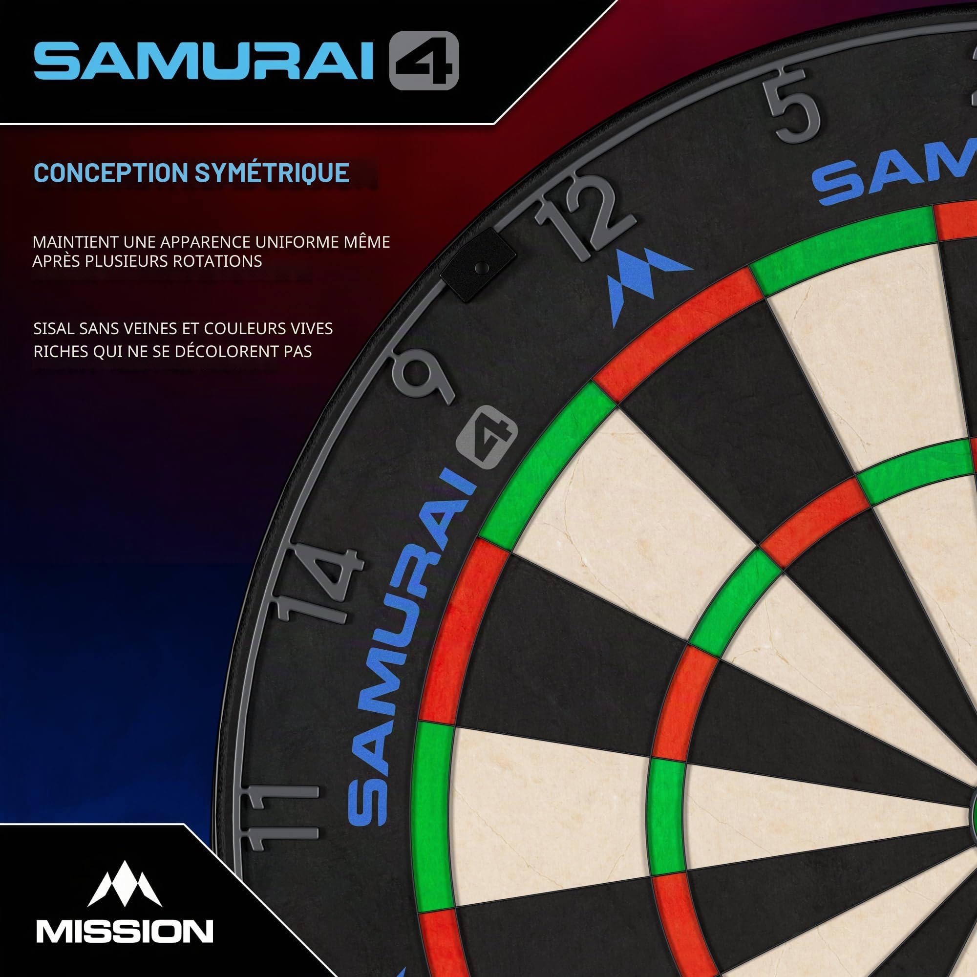 Mission Darts | Samurai 4 | Cible de fléchettes professionnelle en poils | Fil de couteau | Édition Spider Blanc ou Graphite