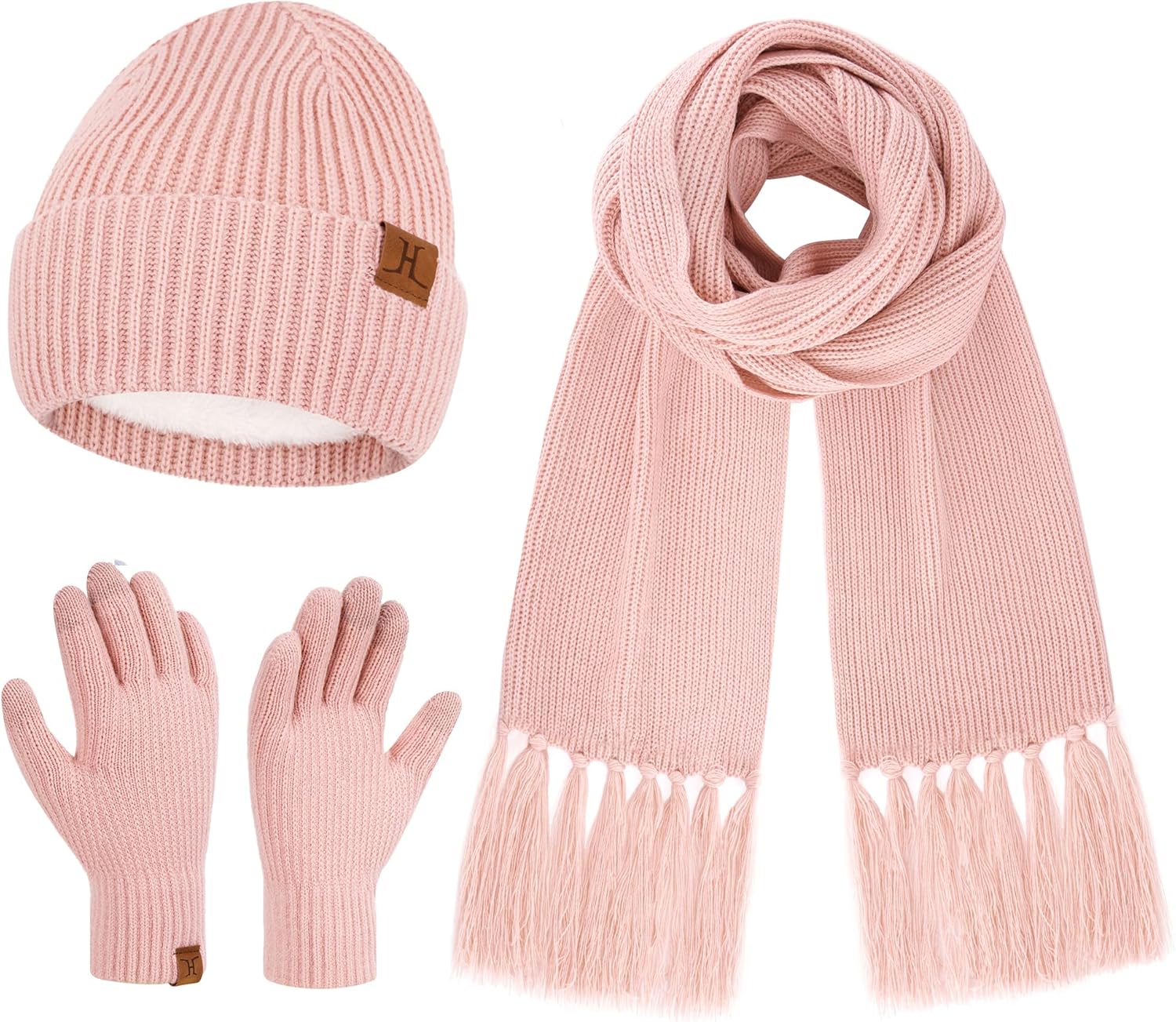 Womens Winter Hats Long Scarf Touch Screen Gloves Set Knit Warm Beanie Hat Scarves Gloves for Women Cold Weather Fleece Gifts