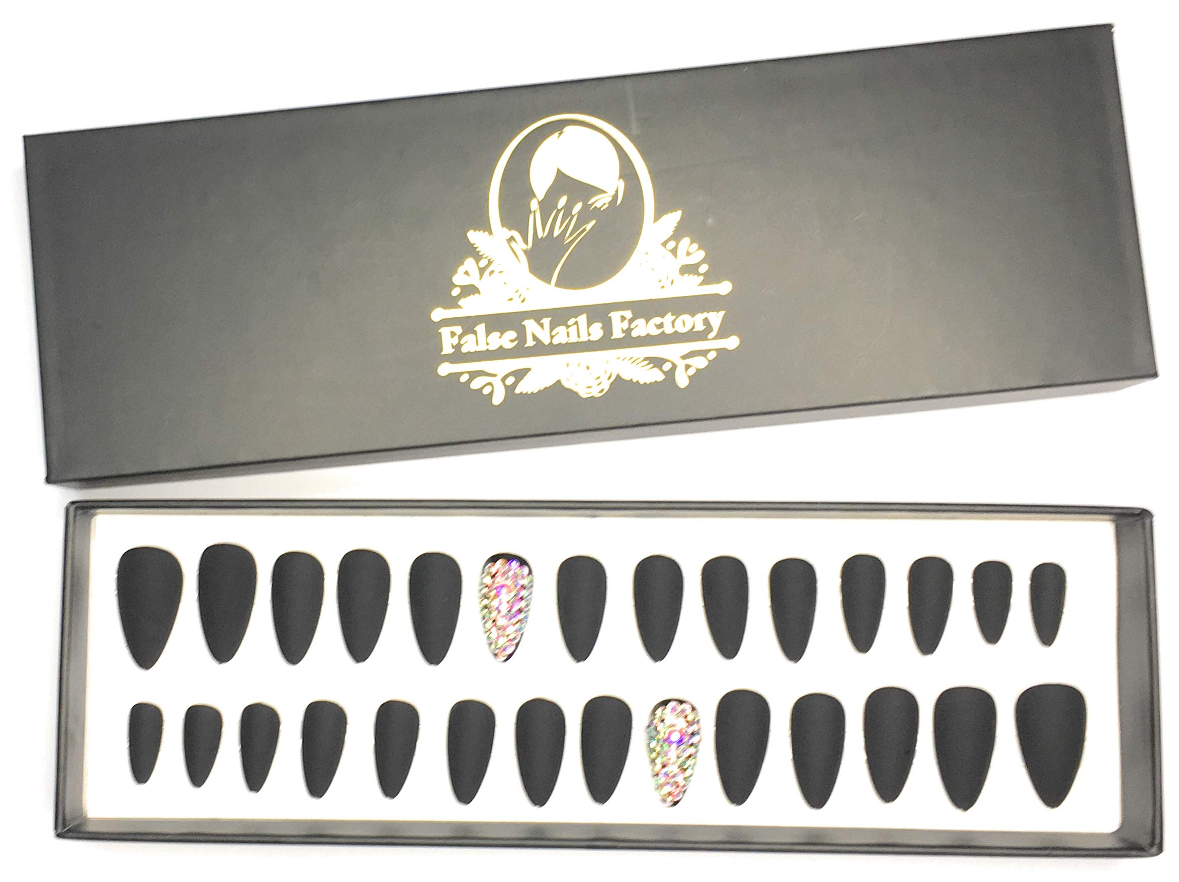 False Nails Factory Rhinestone Decor Matte False Nails (Black)