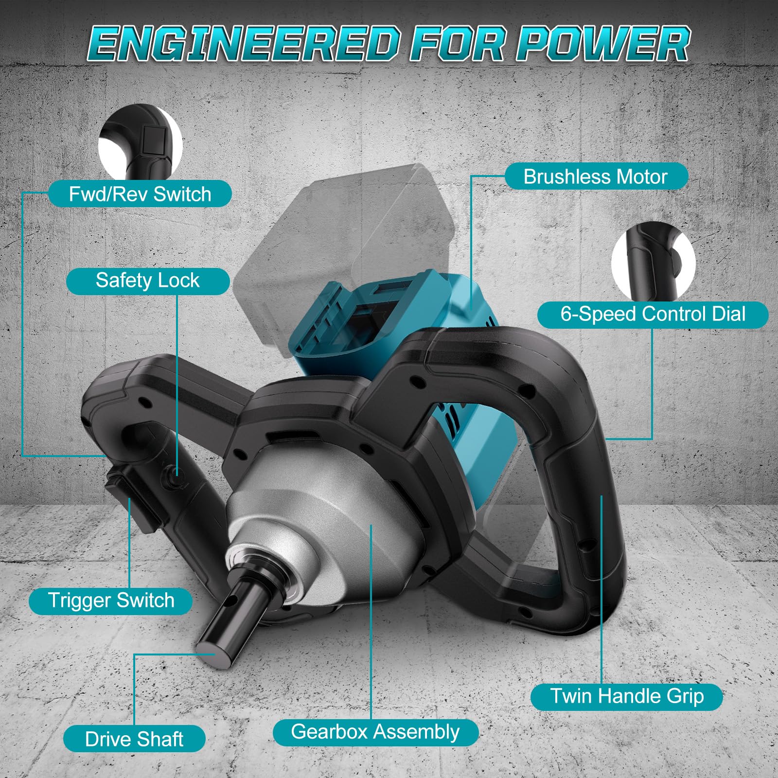 Akku Erdbohrer Kompatibel mit Makita 18V, 1200W Bürstenloser Motor Erdlochbohrer Professional Pfahlbohrer, für Zaunbau, Garten, Mörtelrührer (Ohne Batterie & Spiralkopf)