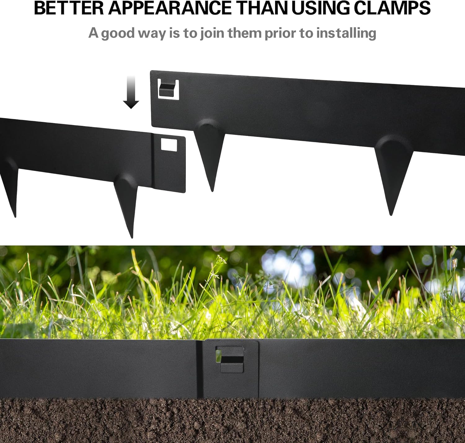 Worth Garden 10-Pack (34Ft Total) Galvanized Steel Landscape Lawn Edging - 6 in. H Bendable Metal Strips - Hammer-in 18-Gauge Flexible Black Edging Border - Yard Pathway Divider - Buckle Connection