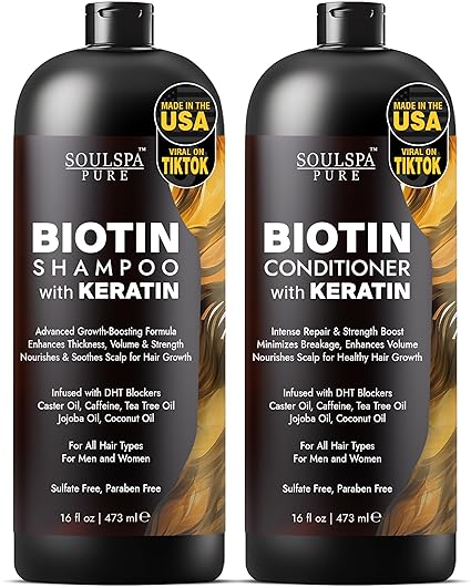 SOULSPA PURE Biotin Shampoo and Conditioner Set with Keratin - Advanced Anti-Thinning, Hair Growth S&hellip;