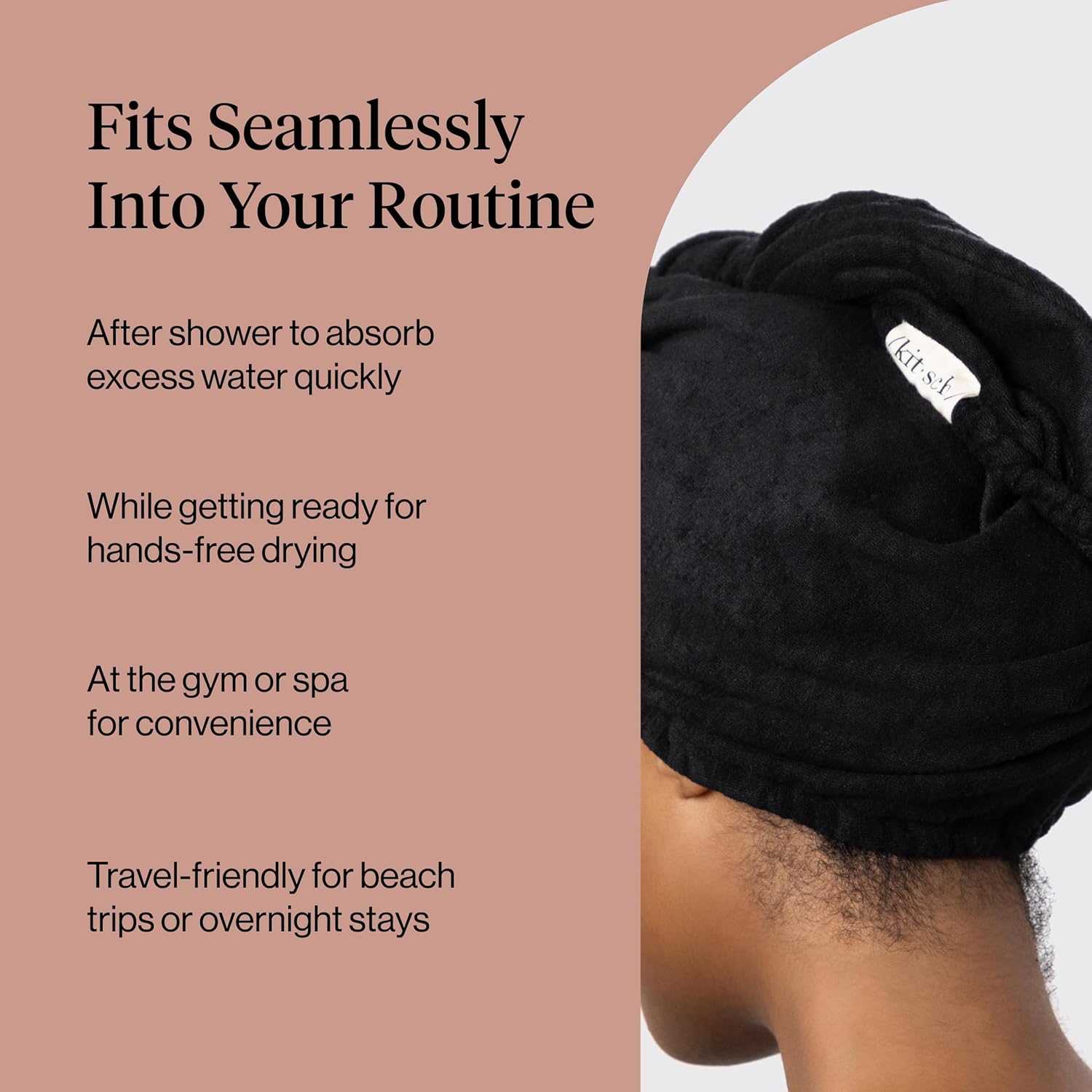 Kitsch Microfiber Hair Towel Wrap for Women – Ultra Absorbent Microfiber Bath Towels for Wet, Curly, Long or Short Hair – Anti-Frizz Hair Wrap, Great Hair Care Gifts for Women – Black