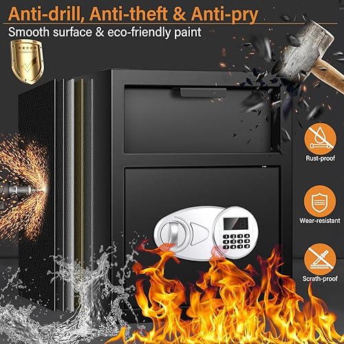 Miniatura 2 de Caja fuerte de depósito para negocios, caja de seguridad antirrobo de 2.6 pies cúbicos con teclado digital, caja fuerte ignífuga con carga frontal