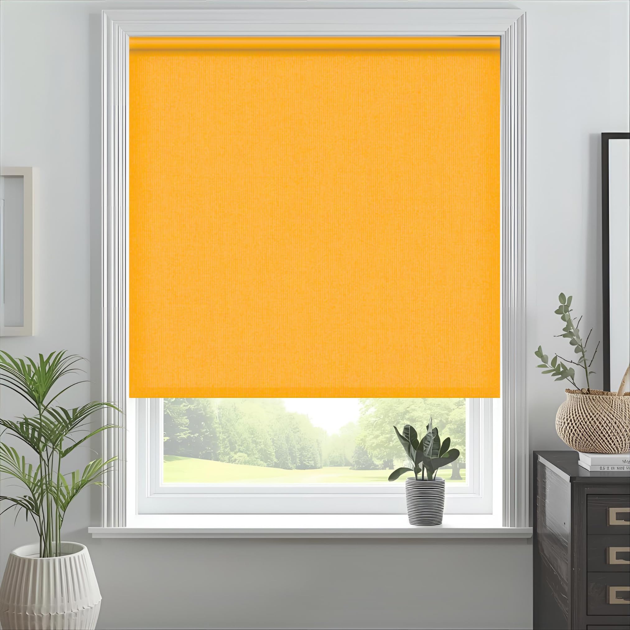 J.Din Made To Measure Roller Blinds, Thermal Blackout Roller Blind, Easy Fit Insulated UV Protection Child Safe Home Office Window Blinds, Ochre 180W x 165H cm
