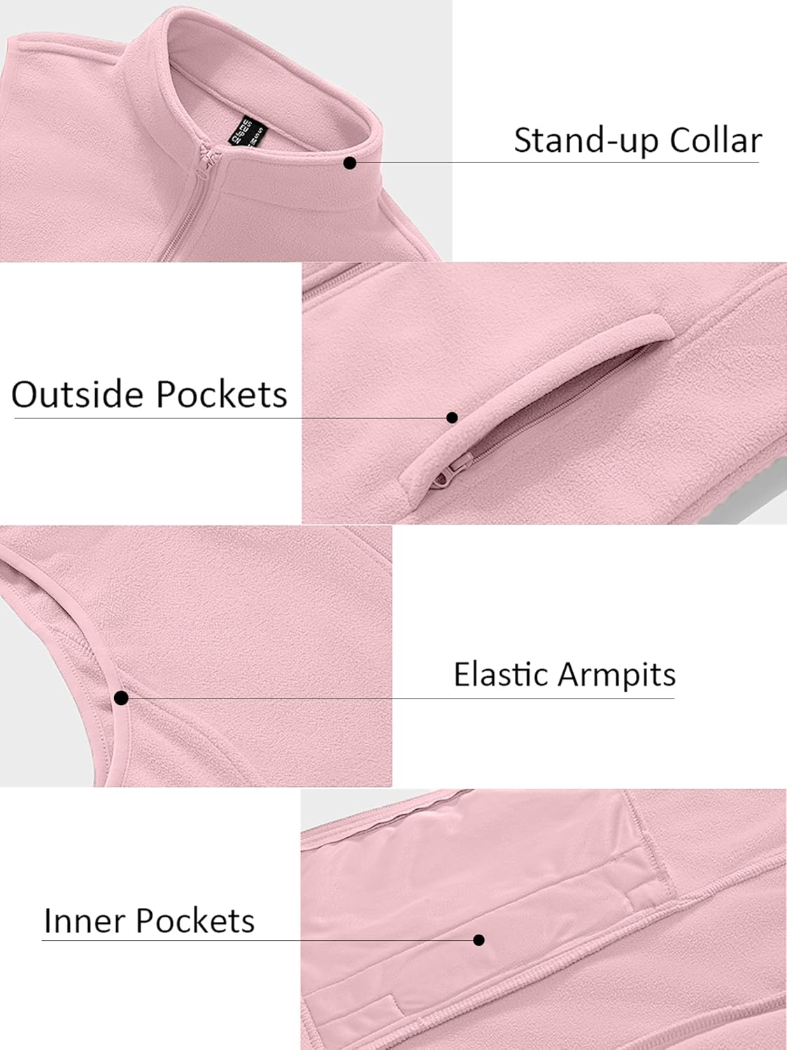 SMENG Women's Fleece Vest Zipper Sleeveless Stand Collar Jacket Soft Warm Outerwear Coat Vest with 4 Pockets - Image 5