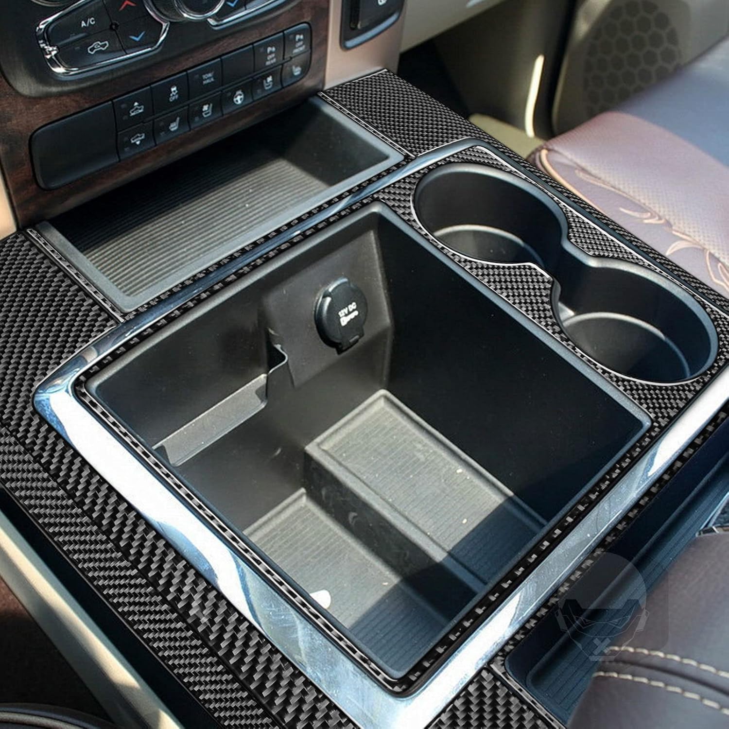 Real Carbon Fiber Center Console Gear Shift Panel Frame Trim Sticker Set Compatible with Ram 1500 2500 3500 2013 2014 2015 Auto Interior Accessories Black 7pcs(Type B)