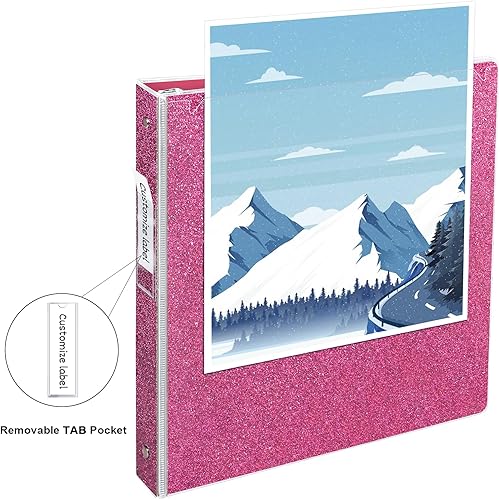 Miniatura 3 de EYROZILL Carpeta de 1 pulgada con 3 anillas, carpeta de moda con 2 bolsillos para suministros de oficina, impermeable, color rosa oscuro