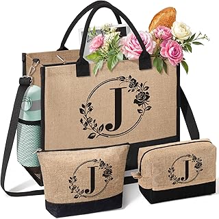Personalized Gifts for Women, Initial Jute Tote Bag Monogrammed Beach Ba...